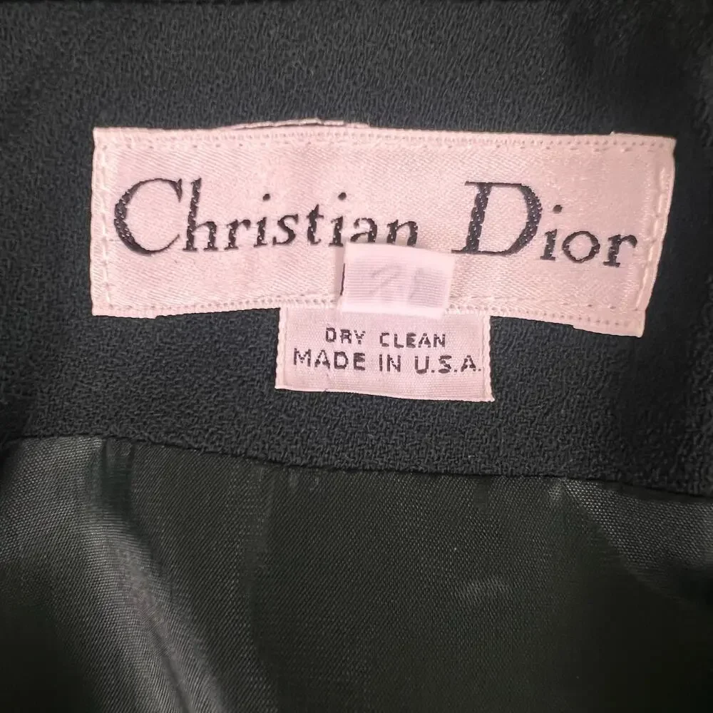 Vintage Christian Dior Skirt Suit Wool Green Blazer Skirt 2 Piece 80s 90s USA